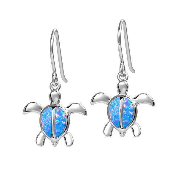 The picture shows a pair of 925 sterling silver opalite sea turtle hook earrings.