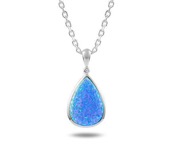 The picture shows a 925 sterling silver opalite reuleaux teardrop pendant with cubic zirconia.