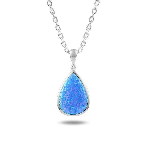 The picture shows a 925 sterling silver opalite reuleaux teardrop pendant with cubic zirconia.