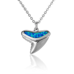The picture shows a 925 sterling silver opalite shark tooth pendant.