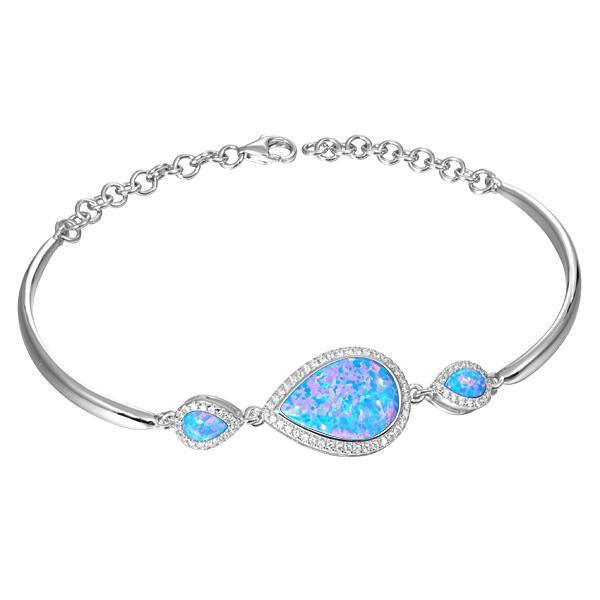 The picture shows a 925 sterling silver opalite three teardrop bracelet with topaz