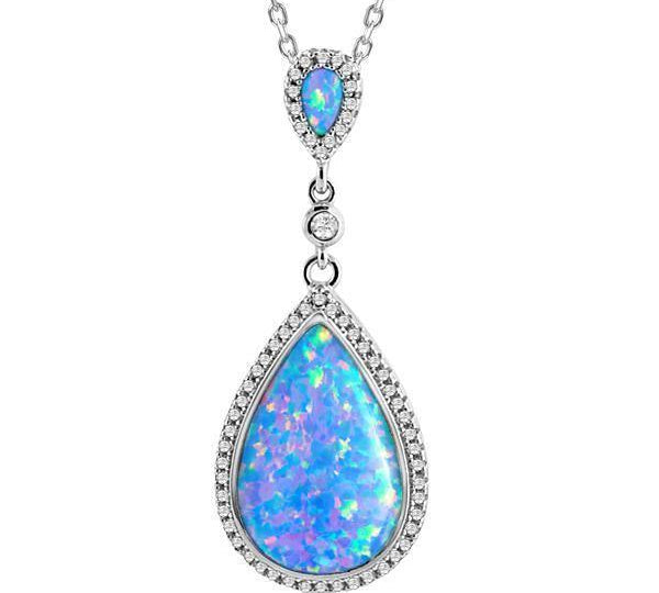 The picture shows a 925 sterling silver opalite splash pendant with cubic zirconia.