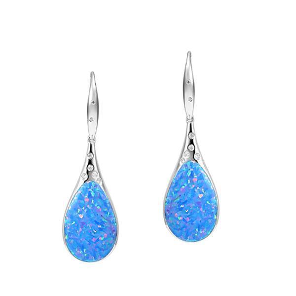 The picture shows a pair of 925 sterling silver opalite teardrop earrings with topaz.