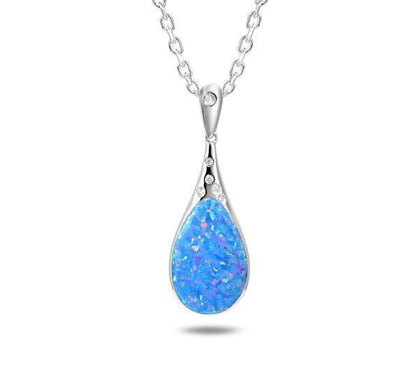 The picture shows a 925 sterling silver opalite starry sky teardrop pendant with topaz.