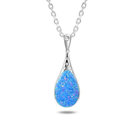 The picture shows a 925 sterling silver opalite starry sky teardrop pendant with topaz.