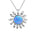 In this photo there is a sterling silver sunflower pendant with one blue opalite gemstone.