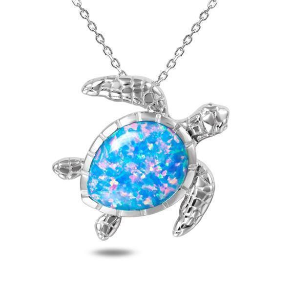 The picture shows a 925 sterling silver opalite swimming sea turtle pendant and topaz.