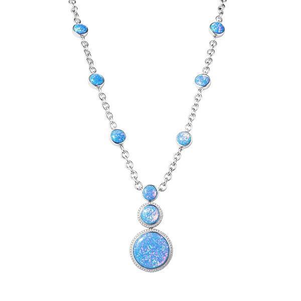 The picture shows a 925 sterling silver opalite three circles necklace and topaz.