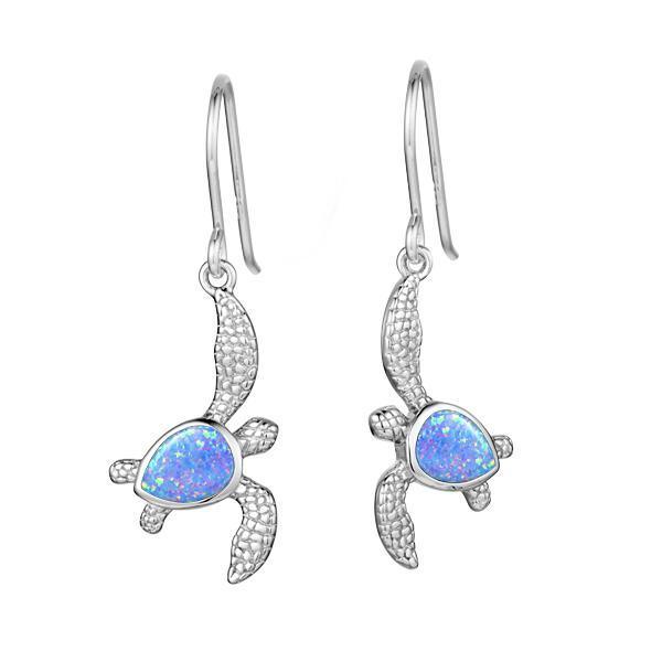 The picture shows a pair of 925 sterling silver opalite sea turtle earrings.