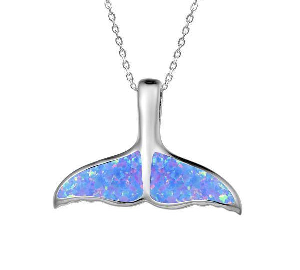 The picture shows a 925 sterling silver opalite whale tail pendant.