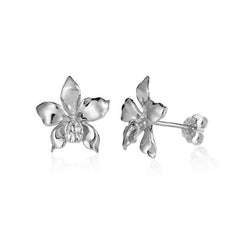 The picture shows a pair of 14K white gold orchid earrings.