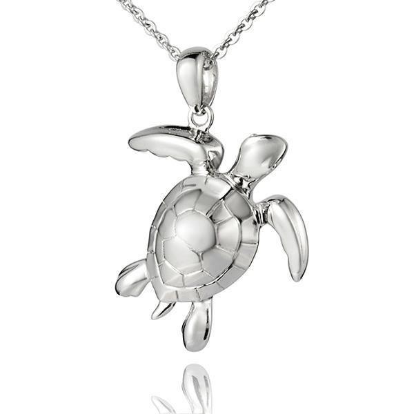 The picture shows a large 925 sterling silver sea turtle pendant.