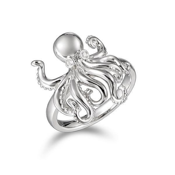 The picture shows a 925 sterling silver octopus ring with topaz eyes.