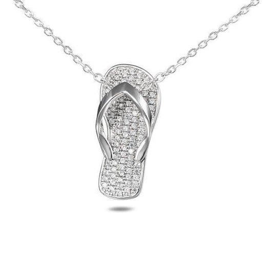 In this photo there is a sterling silver beach slipper pendant with topaz gemstones.