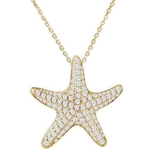 The picture shows a 925 sterling silver, yellow gold plated, cushion sea star pendant with topaz.