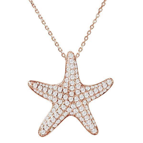 The picture shows a 925 sterling silver, rose gold plated, cushion sea star pendant with topaz.