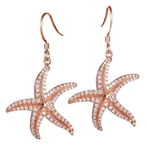 The picture shows a 14K rose gold pavé diamond starfish hook earrings.