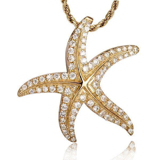 The picture shows a 14K yellow gold starfish pendant with diamonds.