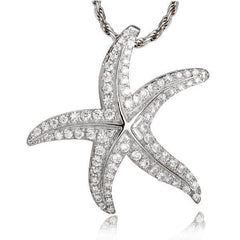 The picture shows a 925 sterling silver, white gold plated, dancing starfish pendant with topaz.