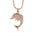 The picture shows a 14K rose gold dolphin pendant with diamonds.