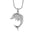 The picture shows a 14K white gold dolphin pendant with diamonds.