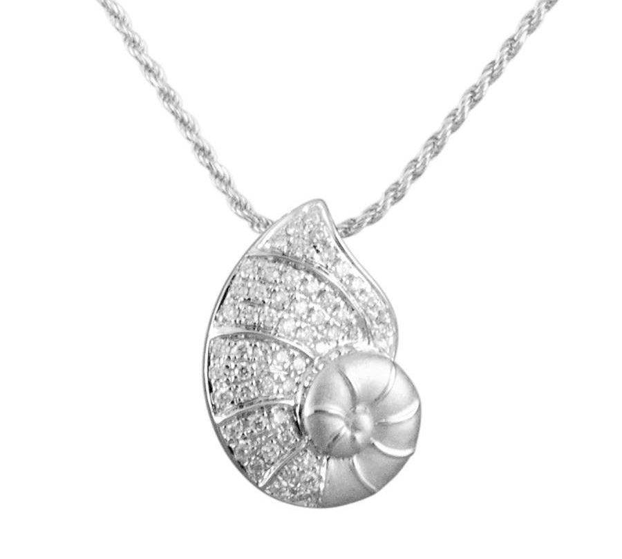 The picture shows a 14K white gold pavé diamond nautilus pendant.