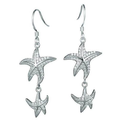 The picture shows a pair of 14K white gold pavé diamond starfish hook earrings.