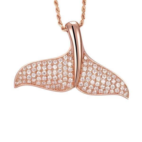 The picture shows a 14K rose gold pavé diamond whale tail pendant.