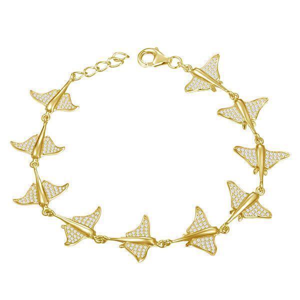The picture shows a 925 sterling silver yellow gold-plated eagle ray bracelet with cubic zirconia.