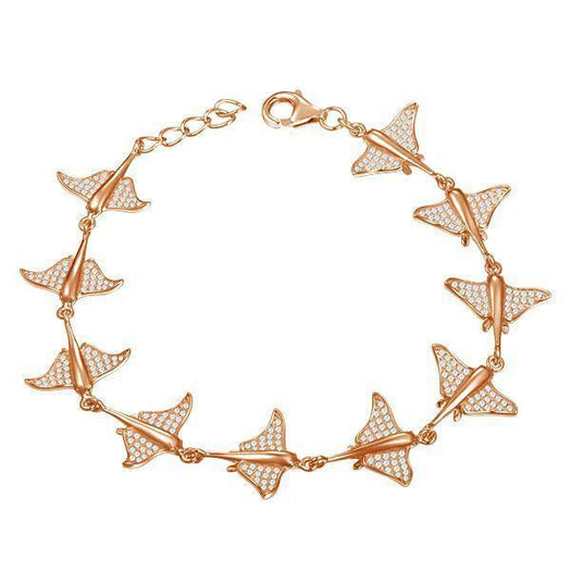 The picture shows a 925 sterling silver rose gold-plated eagle ray bracelet with cubic zirconia.