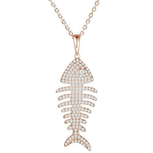 The picture shows a 925 sterling silver pavé rose gold vermeil fish bone pendant with topaz.