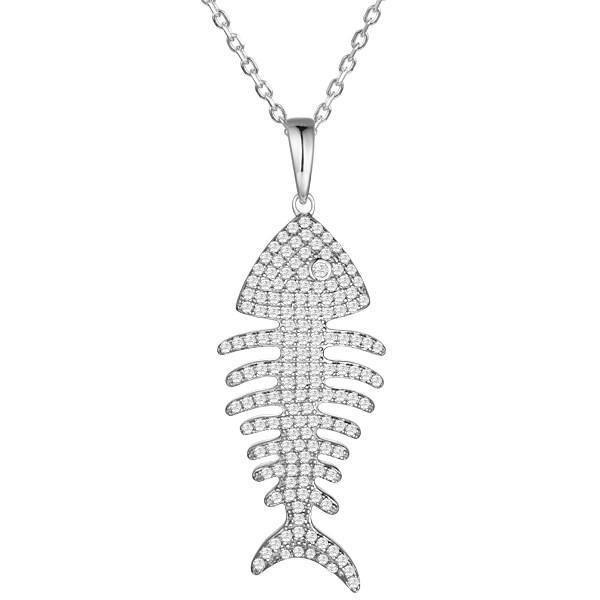 The picture shows a 925 sterling silver pavé fish bone pendant with topaz.