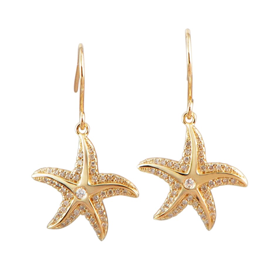 Pavé Hau'oli Starfish Earrings Earrings Island by Koa Nani Yellow Gold 