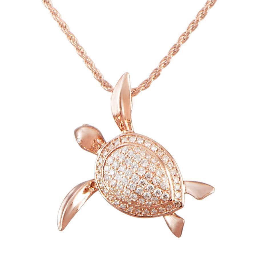 The picture shows a 925 sterling silver, rose gold vermeil, sea turtle pendant with topaz.