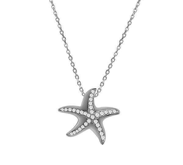 The picture shows a 925 sterling silver, white gold vermeil, starfish pendant with topaz.