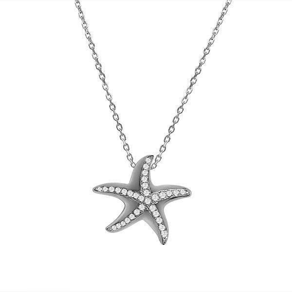 The picture shows a 925 sterling silver, white gold vermeil, starfish pendant with topaz.