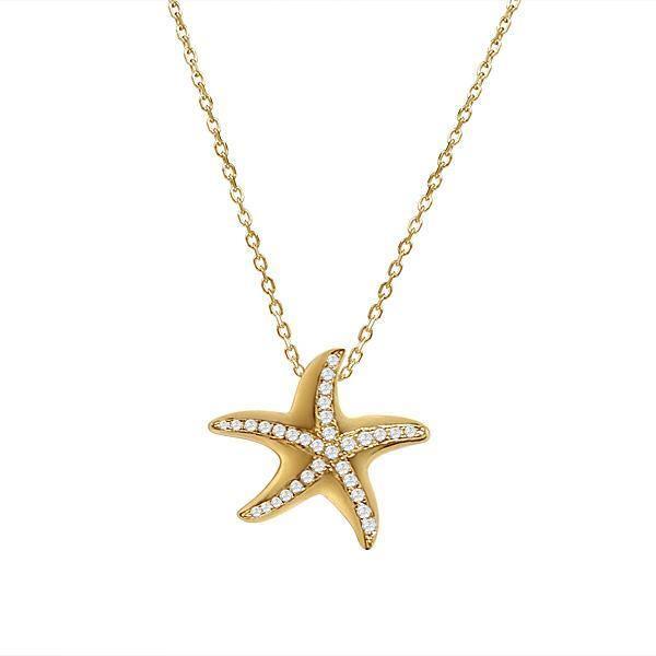 The picture shows a 925 sterling silver, yellow gold vermeil, starfish pendant with topaz.