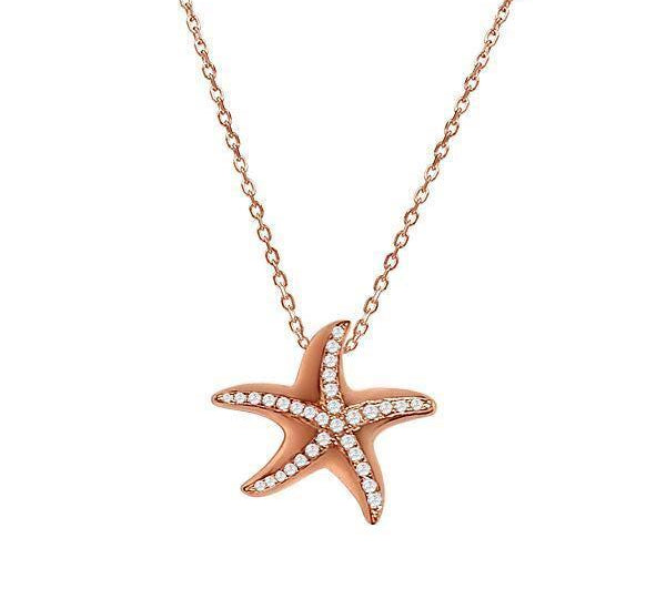 The picture shows a 925 sterling silver, rose gold vermeil, starfish pendant with topaz.