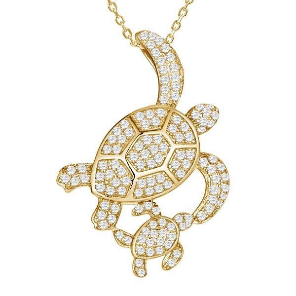 In the photo there is a 14K solid yellow gold pavé sea turtle pendant with diamonds.