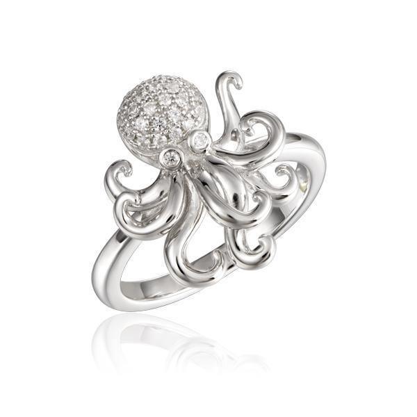 The picture shows a 925 sterling silver octopus ring with topaz gemstones