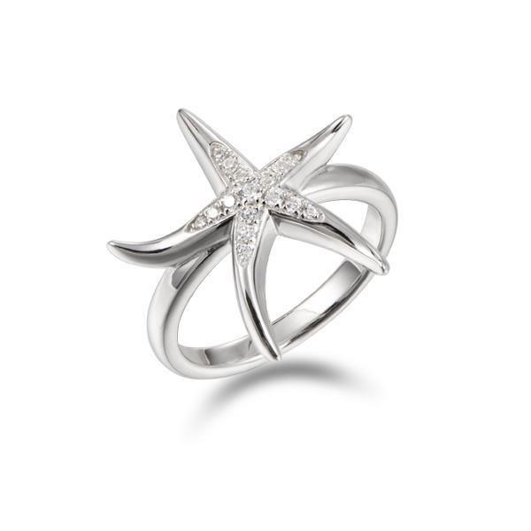 The picture shows a 925 sterling silver starfish ring with topaz.
