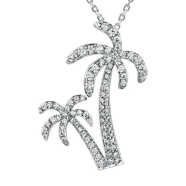 In this photo there is a white gold double palm tree pendant with topaz gemstones.