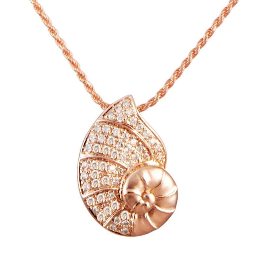 The picture shows a 925 sterling silver, rose gold vermeil, pavé nautilus pendant with topaz.