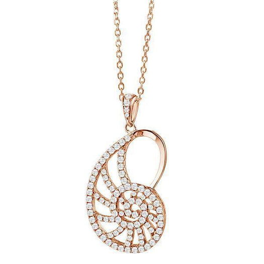 The picture shows a 925 sterling silver pavé rose gold vermeil nautilus shell pendant with cubic zirconia.