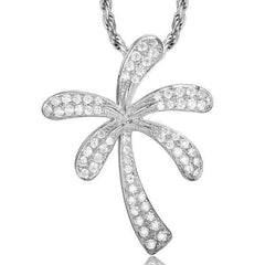 In this photo there is a white gold palm tree pendant with diamonds.