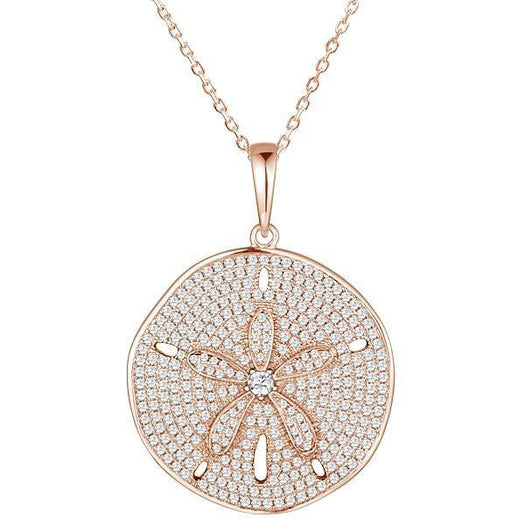 The picture shows a 14K rose gold pavé sand dollar pendant with diamonds.