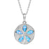 The picture shows a 925 sterling silver pavé sand dollar pendant with opalite and topaz.