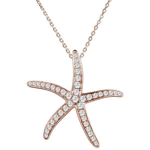The picture shows a 925 sterling silver, rose gold vermeil, sea star pendant with topaz.
