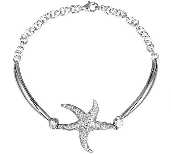 The picture shows a 925 sterling silver starfish chain bracelet with topaz.