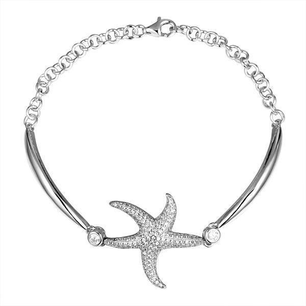 The picture shows a 925 sterling silver starfish chain bracelet with topaz.